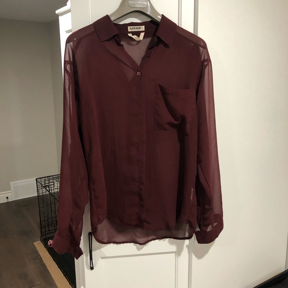 Sheer Long Sleeve Button Up